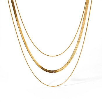 304 Stainless Steel Snake Chains 3 Layer Necklace for Women, Golden, 15.35 inch(39cm)