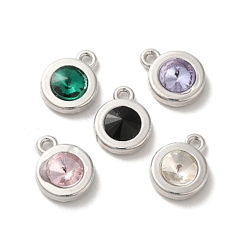 Alloy Pendant, with Glass, Platinum, Lead Free & Cadmium Free, Falt Round Charm, Mixed Color, 12.5x10x4mm, Hole: 1.5mm