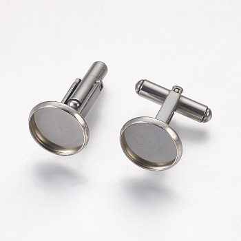 304 Stainless Steel Cuffinks, Flat Round, Stainless Steel Color, 19.5mm, Tray: 14x2mm, Inner Size: 12mm
