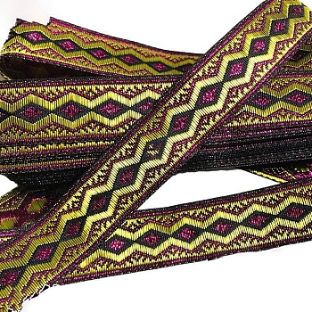 7M Ethnic Style Polyester Jacquard Rhombus Ribbon, Dark Khaki, 3/4 inch(20mm), about 7.66 Yards(7m)/Roll