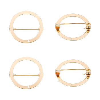 4Pcs Brass Brooch Base Settings, Donut with Hole, Light Gold, 28.5x1mm, Hole: 1.4mm, Pin: 0.9mm