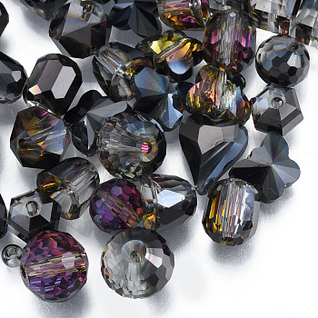 Transparent Glass Beads, AB Color, Faceted, Mixed Shapes, Black, 7~10x7~10x5~9.5mm, Hole: 1~1.5mm