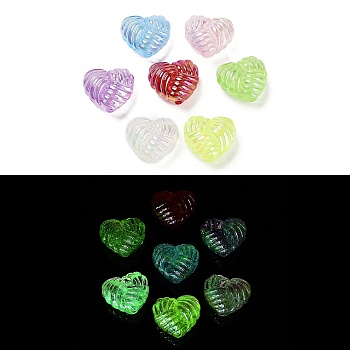 Luminous UV Plating Rainbow Iridescent Acrylic Beads, Glow in the Dark Beads, Knot Heart, Mixed Color, 20x22x11.8mm, Hole: 2.8mm