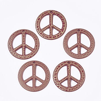 Acrylic Big Pendants, Peace Sign, Spray Painted & Crackle, Dark Red, 50x3.5mm, Hole: 2.5mm