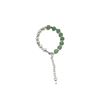 Natural Green Aventurine Round Beaded Bracelet, Platinum, 7-1/8~9-1/8 inch(18~23cm)