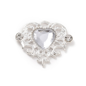 Acrylic Pendants, with Silver Tone Alloy Rhinestone Finding, Heart Charm, Clear, 21.5x25x5mm, Hole: 2x2.5mm