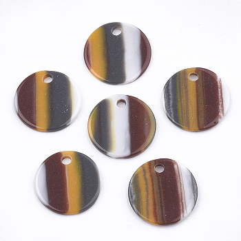 Resin Pendants, Flat Round, Stripe Pattern, Dark Goldenrod, 15x1~1.5mm, Hole: 1.8mm