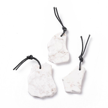 Natural Howlite Big Pendants, with Wax Cord, Nuggets, 32~61x22~49x4.5~6mm