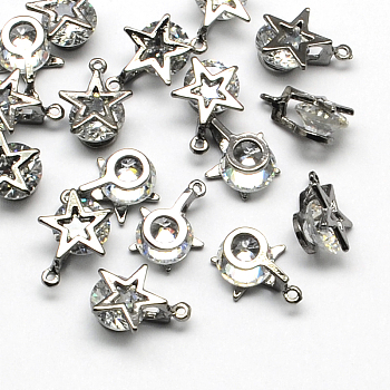 Star Alloy Charms, with Cubic Zirconia, Gunmetal, 14x10x6mm, Hole: 1mm