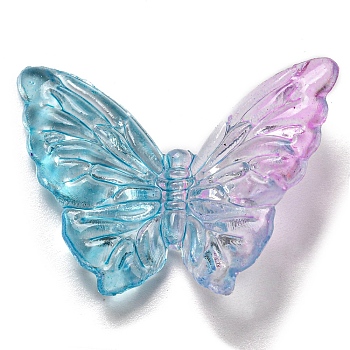 Two Tone Transparent Acrylic Beads, Butterfly, Deep Sky Blue, 28x37.5x8.5mm, Hole: 1mm