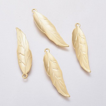201 Stainless Steel Pendants, Leaf, Golden, 38x9.5x0.7mm, Hole: 1.8mm