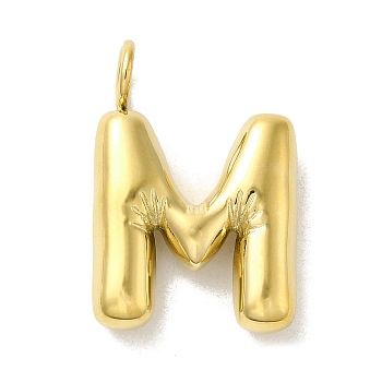 Ion Plating(IP) 304 Stainless Steel Pendants, Real 14K Gold Plated, Balloon Letter Charms, Bubble Puff Initial Charms, Letter M, 24x16x5mm, Hole: 4mm