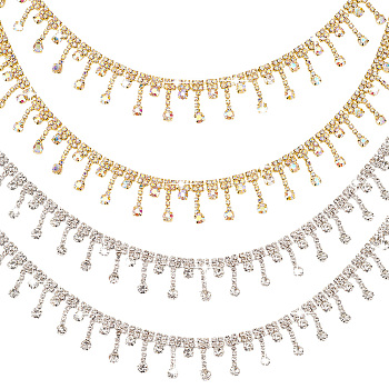 Elite 2 Yard 2 Style Glass Rhinestone Cup Chains, Diamond Tassel Iron Stass Chains, Wedding Dress Decorative Chains, with Card Paper, Golden & Silver, 5~22mm, 1 Yard/style