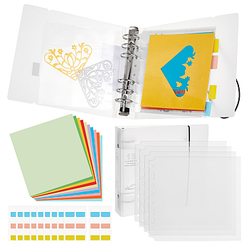 1 Set 6-Hole Plastic Binder Photo Albums, with 100 Sheets Square Origami Paper, 10 Sheet Paper Stickers, Mixed Color, 185x210x43.3mm