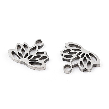 304 Stainless Steel Charms, Lotus Charms, Stainless Steel Color, 7.5x9.5x1mm, Hole: 1.4mm