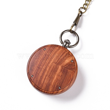Ebony Wood Pocket Watch with Brass Curb Chain and Clips(WACH-D017-A12-02AB)-3