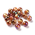 UV Plating Rainbow Iridescent Acrylic Beads, with Gold Foil, Round, Sienna, 11.5mm, Hole: 2mm(X-PACR-H003-12)