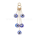 Handmade Lampwork Pendants, Round Evil Eye Charms with 304 Stainless Steel Finding, Golden, 16~40x6mm, Jump Ring: 5x1mm, Inner Diameter: 3mm(PALLOY-JF05232)
