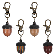 Wooden Acorn Box Jewelry Pendant Decoration, with Alloy Lobster Claw Clasps, Mixed Color, 75mm, 4 colors, 1pc/color, 4pcs/set(HJEW-AB00454)