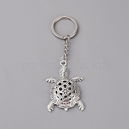 Tortoise Alloy Keychain, with  Iron Findings, Antique Silver, 11.1cm, Tortoise: 56x37x11mm(KEYC-WH0029-27AS)