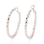 Brass Hoop Earrings, Long-Lasting Plated, Round Ring, Real Platinum Plated, 43.5~46x40x3mm, Pin: 0.6mm(EJEW-F273-04A-P)