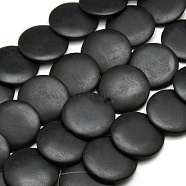 Natural Flat Round Black Stone Beads Strands, 30x5mm, Hole: 1mm, about 17pcs/strands, 15(G-P062-42)
