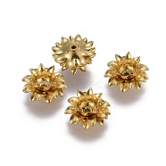 Multi-Petal Brass Bead Caps, Flower, Raw(Unplated), 11x6mm, Hole: 0.8mm, Inner Diameter: 5mm(KK-F789-28C)