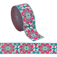 Ethnic Style Polyester Trim, Polyester Ribbon For Sewing Decoration, Flower Pattern, Hot Pink, 2 inch(50mm), about 7.66 Yards(7m)/Bundle(OCOR-WH0074-13A)