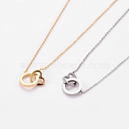 304 Stainless Steel Pendant Necklaces, with Cable Chain and Lobster Claw Clasps, Heart and Ring, Mixed Color, 17.7 inch(45cm)(NJEW-L155-18)