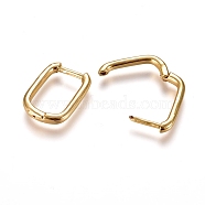 Brass Huggie Hoop Earrings, Rectangle, Real 18k Gold Plated, 12 Gauge, 15.5x11.5x2mm, Pin: 1mm(EJEW-L234-61-G)