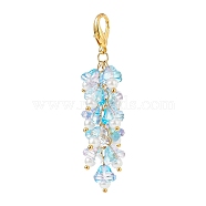 Trumpet Flower Glass Pendant Decorations, Lobster Clasp Charms, Clip-on Charms, for Keychain, Purse, Backpack Ornament, Deep Sky Blue, 69mm(HJEW-JM00800-01)