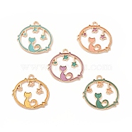 Alloy Enamel Pendants, Flat Round with Cat & Star Charm, Golden, Mixed Color, 23.5x23.5x1.5mm, Hole: 1.5mm(ENAM-M052-04G)