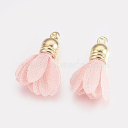 Organza Pendant Decorations, with CCB Plastic Cord Ends, Flower, Pink, 29x8mm, Hole: 2mm(CCB-L005-B04)