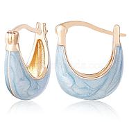 Enamel Arch Hoop Earrings, Golden Brass Jewelry for Women, Blue, 17~18x16x6.5mm, Pin: 0.5x1mm(JE1109C)