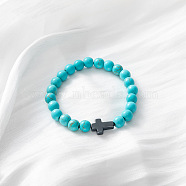 Synthetic Turquoise & Cross Stretch Bracelet(TO4713-6)