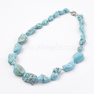 Natural Howlite Graduated Beaded Necklaces, with Brass Findings, Dyed & Heated, Platinum, Nuggets, Turquoise, 18.9 inch(48cm)(NJEW-P209-84B)