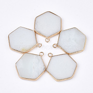 Natural Amazonite Pendants, with Brass Findings, Hexagon, Golden, 30~31x24~25x2~3mm, Hole: 2mm(G-S344-89G)