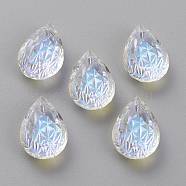 Embossed Glass Rhinestone Pendants, Teardrop, Faceted, Crystal Shimmer, 19x12x6mm, Hole: 1.6mm(GLAA-J101-05B-001SI)