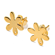 201 Stainless Steel Stud Earrings Finding, with 304 Stainless Steel Pins, Flower, Real 24K Gold Plated, 13x11.5mm, Hole: 1mm, Pin: 0.8mm(STAS-B045-11G)