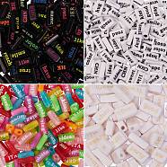 200G 4 Style Transparent Acrylic Beads, Spray Painted, Rectangle with Word, Mixed Color, 50g/style(MACR-SZ0001-16)
