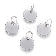 304 Stainless Steel Charms, with Jump Rings, Blank Stamping Tag, Flat Round, Stainless Steel Color, 8x0.7mm, Hole: 3.5mm(EJEW-L238-03B-P)