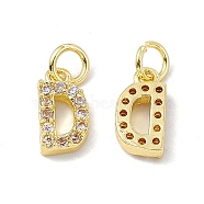 Real 18K Gold Plated Brass Micro Pave Clear Cubic Zirconia Charms, with Jump Ring, Letter.D, 11x6x2.5mm, Hole: 3.4mm(KK-E068-VB452-D)