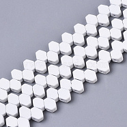 Spray Painted Non-magnetic Synthetic Hematite Multi-Strand Links, for Tile Elastic Bracelets Making, Hexagon, White, 7x5.5x3mm, Hole: 1mm, about 91~99pcs/strand, 15.75~16.14 inch(40~41cm)(G-R468-07-12)