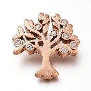 304 Stainless Steel Rhinestones Pendant, Sandblasting Effect, Tree of Life, Crystal, Matte Rose Gold Color, 30x27.5x4mm, Hole: 6x4mm(STAS-A046-01MRG)