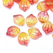 Transparent Glass Charms, Shell Shaped Petal, Two Tone, Orange Red, 15x12x4mm, Hole: 1mm(X1-GLAA-H016-01A-16)