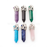 Natural & Synthetic Mixed Gemstone Big Pointed Pendants, with Brass Bead Cap Bails, Bullet, Platinum, 56x17~18x19~20mm, Hole: 8x5mm(G-I278-01P)