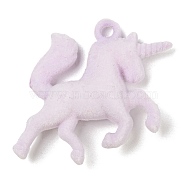 Flocky Resin Pendants, Unicorn Charms, Lavender, 33x41x9.5mm, Hole: 3mm(CRES-D017-02A)