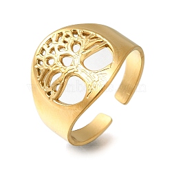 304 Stainless Steel Tree of Life Open Cuff Ring, Wide Band Ring for Women, Real 18K Gold Plated, Adjustable(RJEW-F161-02G-25)