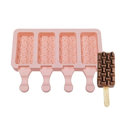 Food Grade DIY Rectangle Ice-cream Silicone Molds, Ice Pop Molds, for Making Ice Cream, 4 Cavities, Light Salmon, 129x180x23mm, Inner Diameter: 69x34.5mm(DIY-D062-05C)