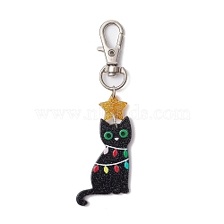 Christmas Theme Acrylic Pendant Decoraiton, with Alloy Swivel Lobster Claw Clasps, Cat Shape, Black, 83mm(HJEW-JM01388)